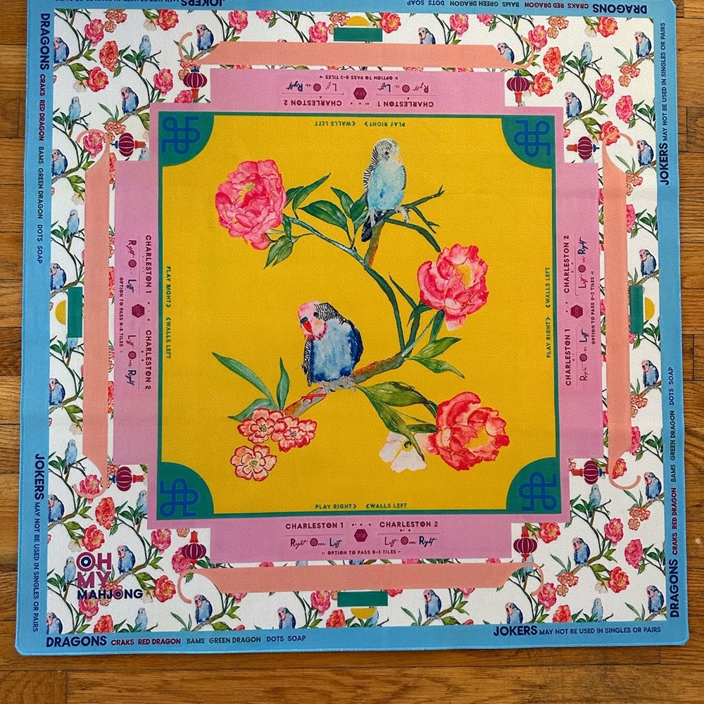 Floral Bird Mahjong Playing Mat - Yellow & Pink